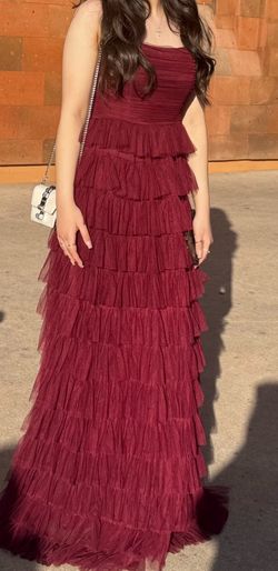 Burgundy Tiered Tulle Strapless Maxi Dress only wore for a few hours