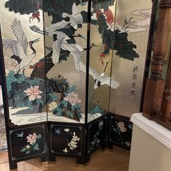 Chinese 20th Century Coromandel Screen With Lacquered Gold Leaf 72”T & 48”W