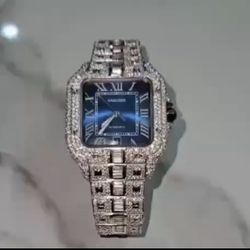 Iced Out Cartier Santos Blue Face