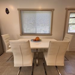 Modern White Dining Table Set + 4 Chairs