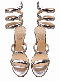 Rene Caovilla Metallic Rose Gold Spiral Ankle Wrap Stiletto Sandals 38