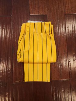 Used baseball pants youth large yellow with navy blue stripes