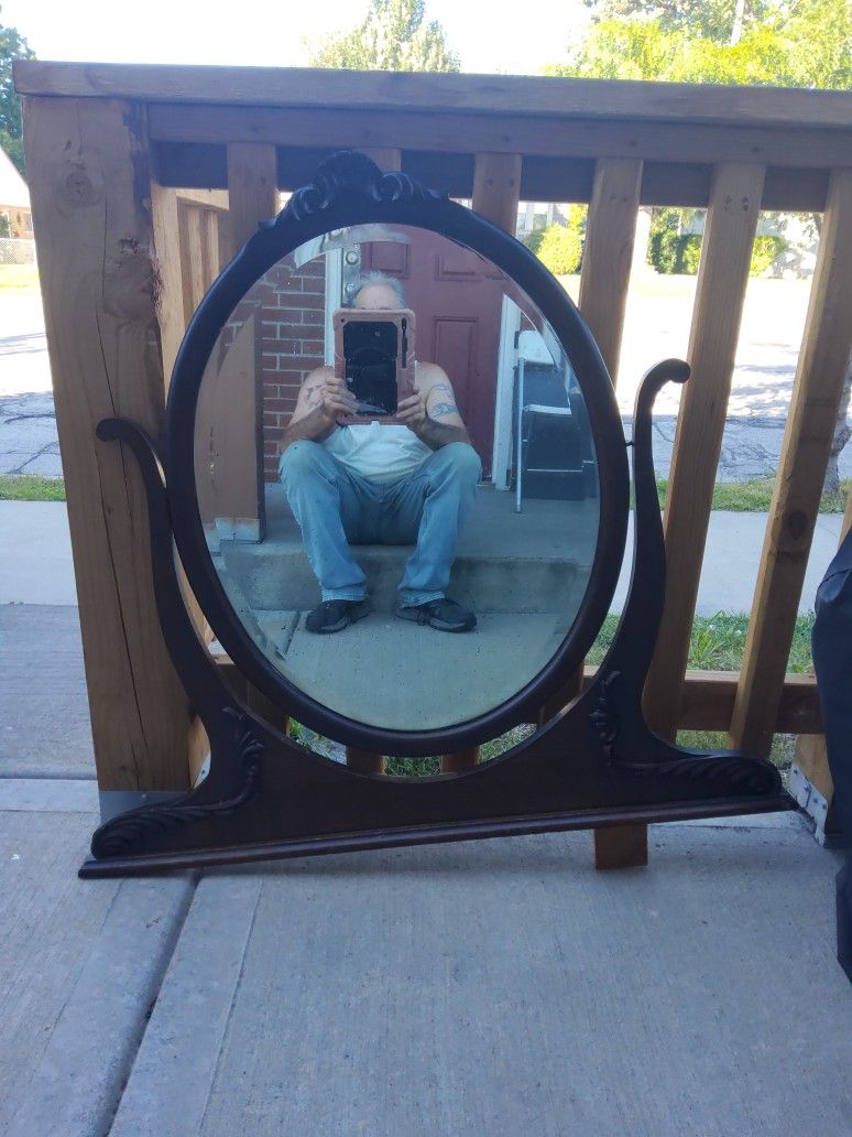 Antique Oval Beveled Glass Mirror.