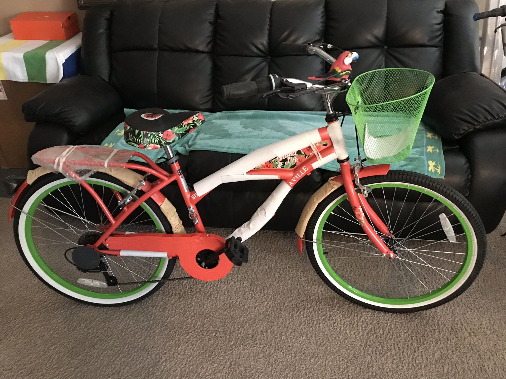 NEW Margaritaville 24” Island Life Multi Speed Girls Bike, Coral/Green