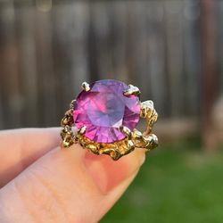 Solid 14k Gold Heavy Custom Vintage Color Changing Alexandrite Stone Ring