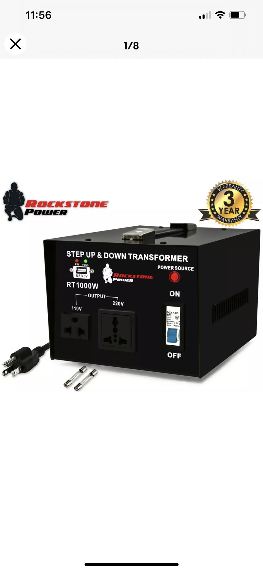 Rockstone Power 1000 Watt Voltage Converter Transformer - Heavy Duty Step Up/Down AC 110V/120V/220V/240V Power Converter - Circuit Breaker Protection