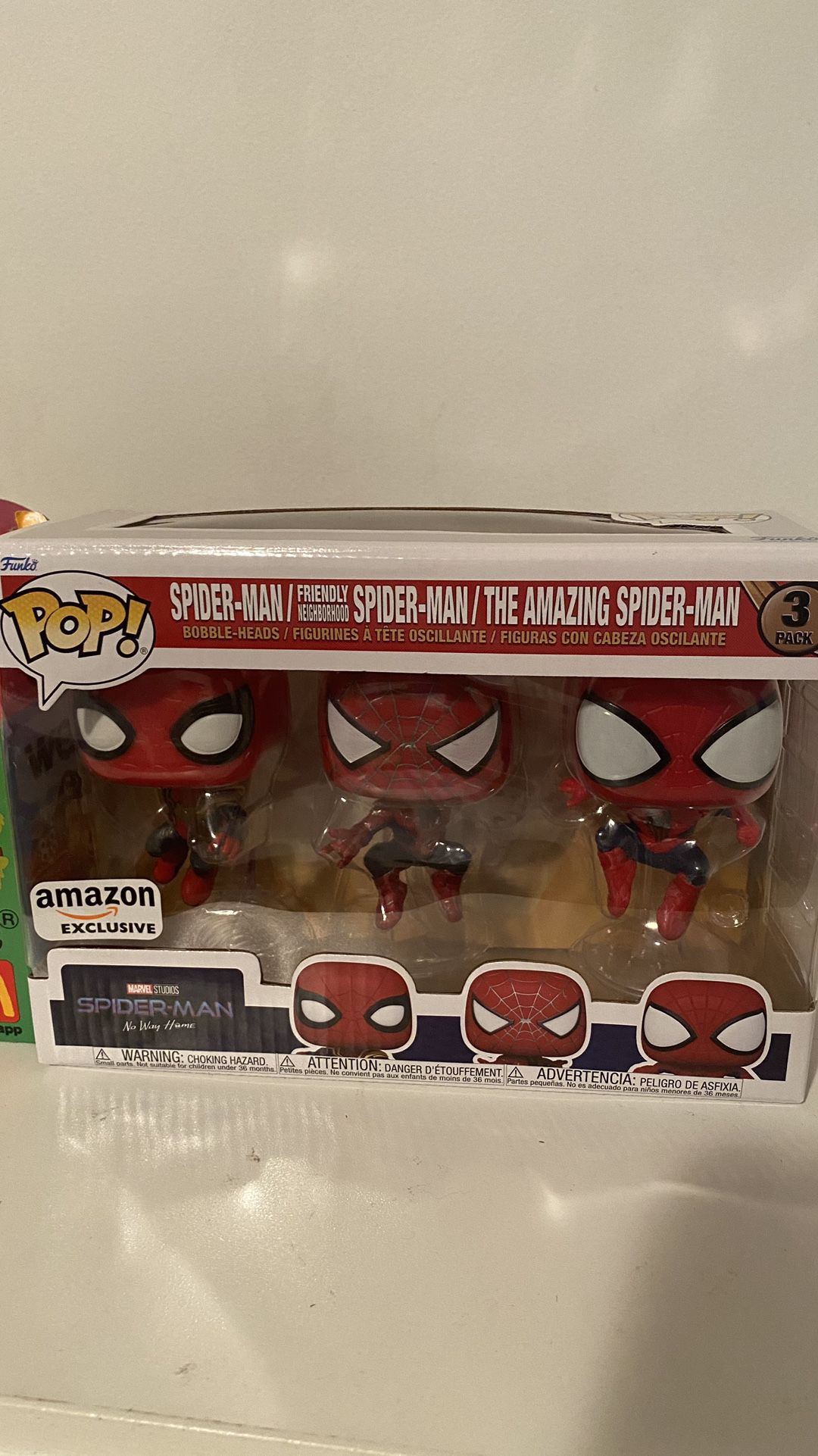 MARVEL Funko Pop 3 Pack Spider Man No Way Home Amazon Exclusive Sealed Box.