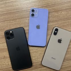 3 iPhones For Parts Only – iPhone 11 Purple + iPhone 11 Black + iPhone X/XS 