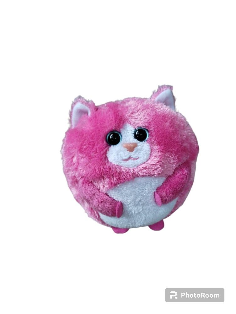 Ty Beanie Ballz Tumbles Pink White Kitty Cat Plush Round Bean Bag 5"