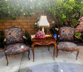  2 - Antique Victorian Arm Chairs  w/ Table $475.00