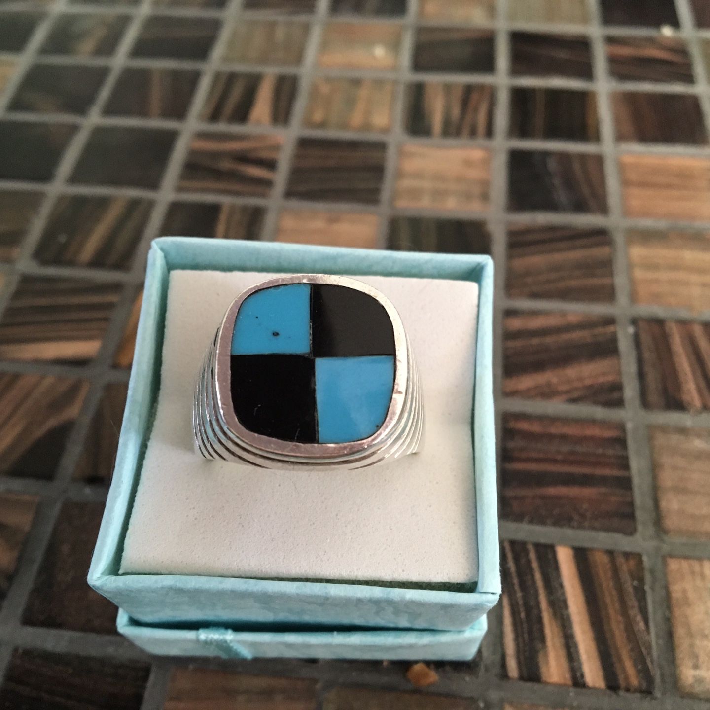 925 Turquoise And Onyx Men’s Ring