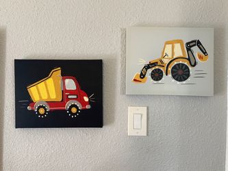 Canvas construction trucks - wall decor