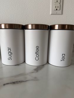 White & Rose Gold Kitchen Canister Set of 3