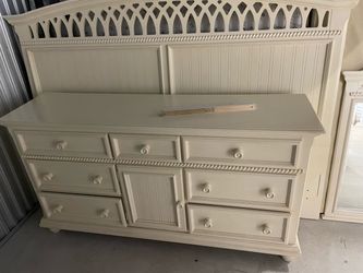 White Wood Dresser with Decorative Headboard