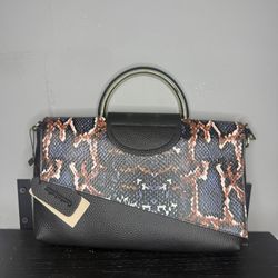Black Purple Snake Leather Convertible Bag Handle Drop 