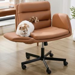 Wide Seat Reclining Criss Cross Chair with Flip-Up Arms, Swivel Wheels, Side Pockets - New