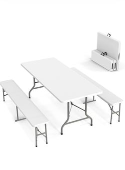 Picnic Table Set with 2 Benches, 6 Feet