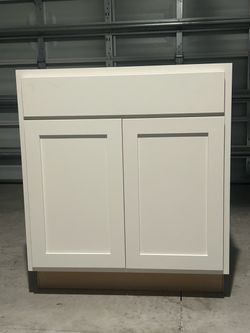 30” White Shaker Bathroom Vanity Cabinet – Hampton Bay Style