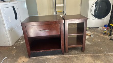 Set of two Redwood Oak cabinet plus another small table
