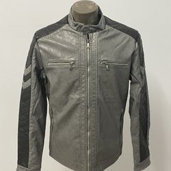 Platini Jacket Biker Synthetic Leather Gray/black Zipper Front
