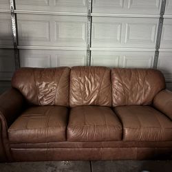 Brown Leather Couch Chair And Ottoman 