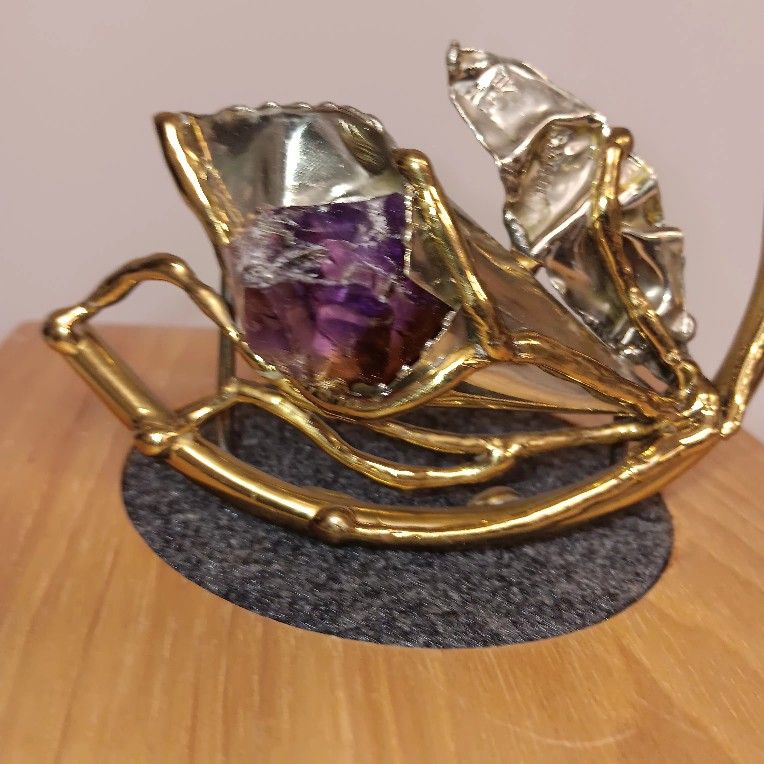 Vintage 1970s JUTRA’S Brazil Brutalist Sculptural Floral Amethyst Bronze Belt BUCKLE