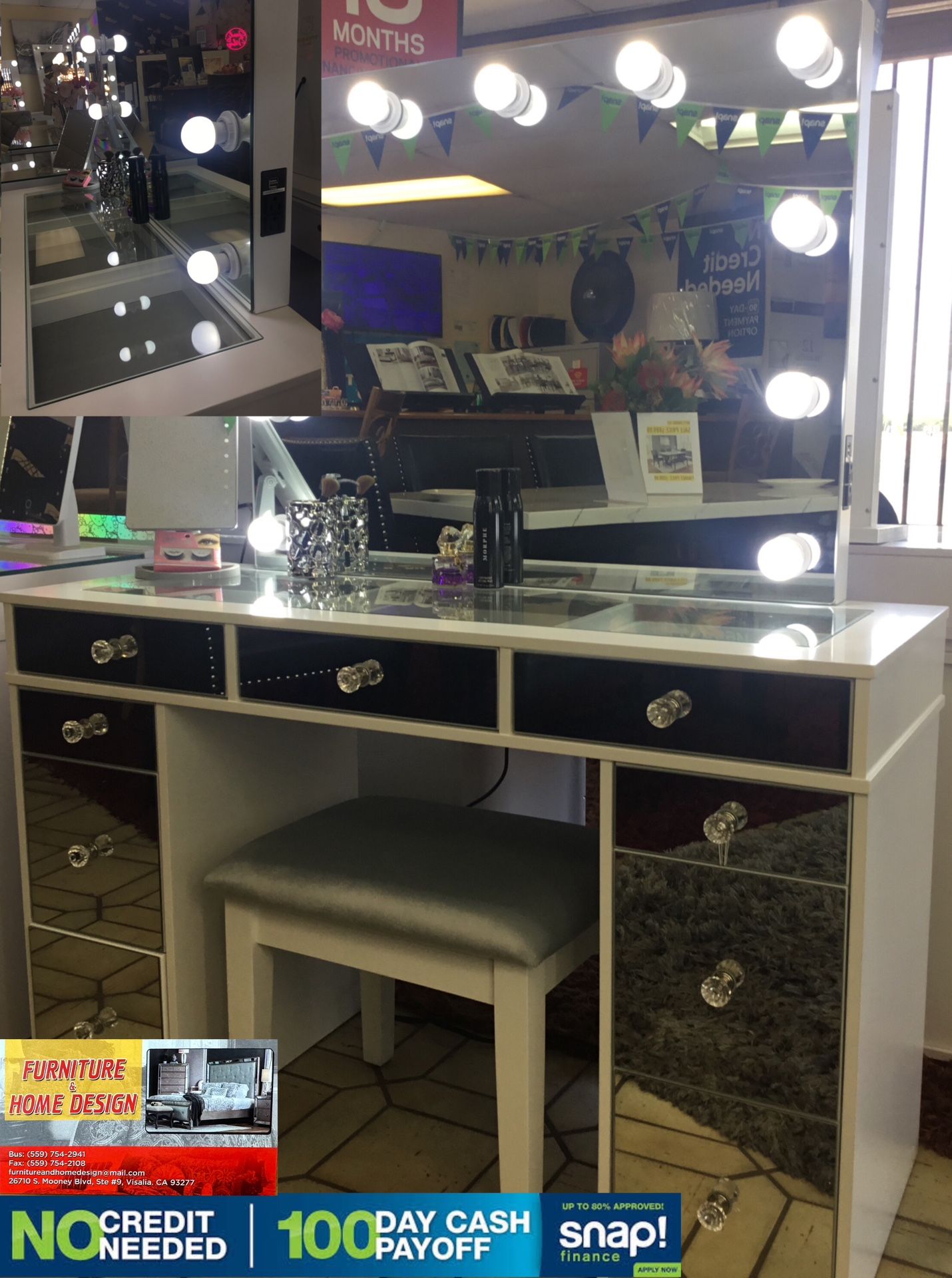 Vanity Desk , Mirror , Stool