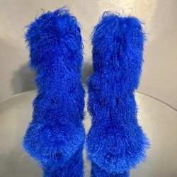 Blue Real Fur Shaggy Boots Size 10 