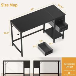 🥨Computer Desk with 2 Drawers, 47 Inch Small  Office Desk Study Writing Table, Modern Black