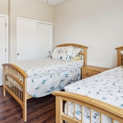 (2) TWIN Bed frames, Matresses / Box spring & Night Stand