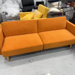 New 76.8" Futon Sofa Bed, Small Couch, Sleeper, Loveseat, Mid Century Modern Futon