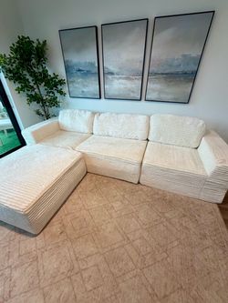 Modular Corduroy 120-inch Compression Sofa With Ottoman