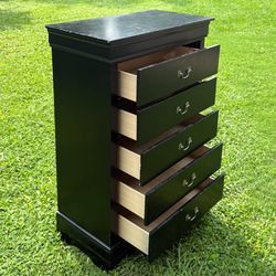 Louis Philip 5 Drawer Black Dresser Chest