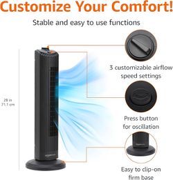 NEW 28" 60-Degree Oscillating Tower Fan Electric Fan with Powerful Airflow 35W