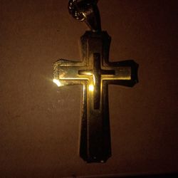 Stainless Steel Gold Cross and Chain 24"