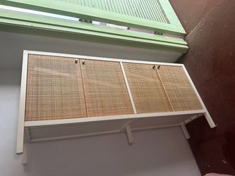 White Sideboard TV Console with Cane Door Panels