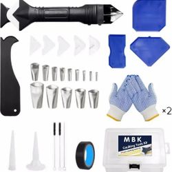 34 Pcs Caulking Tool Kit - 3 in 1 Silicone Caulking Tool Set - Reusable Caulking Nozzle Applicator - Finishing Tool Set - Sealant Caulk Scraper - NIB