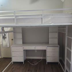 Full Size Loft Bed w/ Desk & Lights
