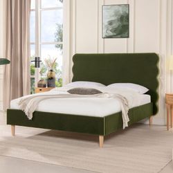 King Size Home Stockholm Modern Wavy Headboard Platform Bed, King 