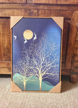 Blue and Gold Tree Canvas Wall Art