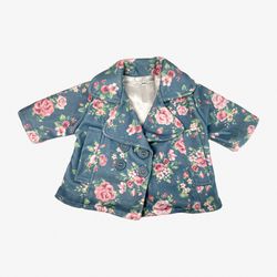 Bailey’s Blossoms Blue Floral Pea Coat 0-3 Months, Pink Flowers Button Up Jacket