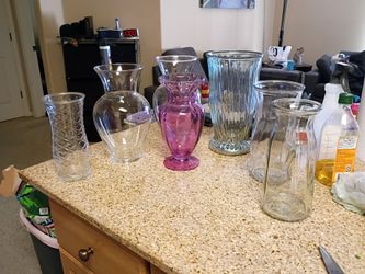 Lot of 7 Glass Vases Assorted Sizes $5 to $10 each or make offer