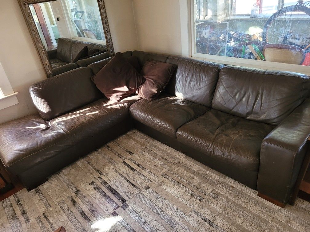 Brown Leather Sectional Couch