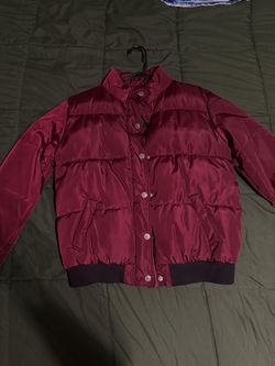 maroon puffer jacket