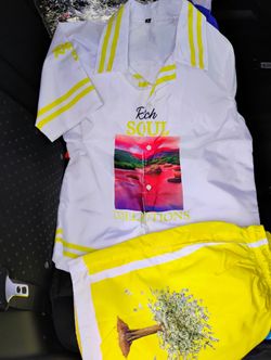 Couple left hmu men's rich$oul nylon short sets available $80 each 
💪💯

Yellow: small
Blue: medium,2x
Red: 2x
Black: 2x