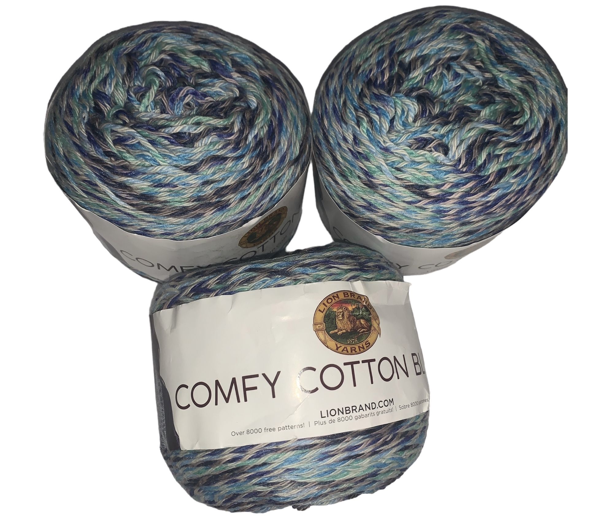 Lion Brand Wool Yarn Comfy Cotton Blend 392 Yards Ocean Breeze Blue 3 Pack