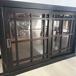 Black Wooden Cabinet With Glass Doors 