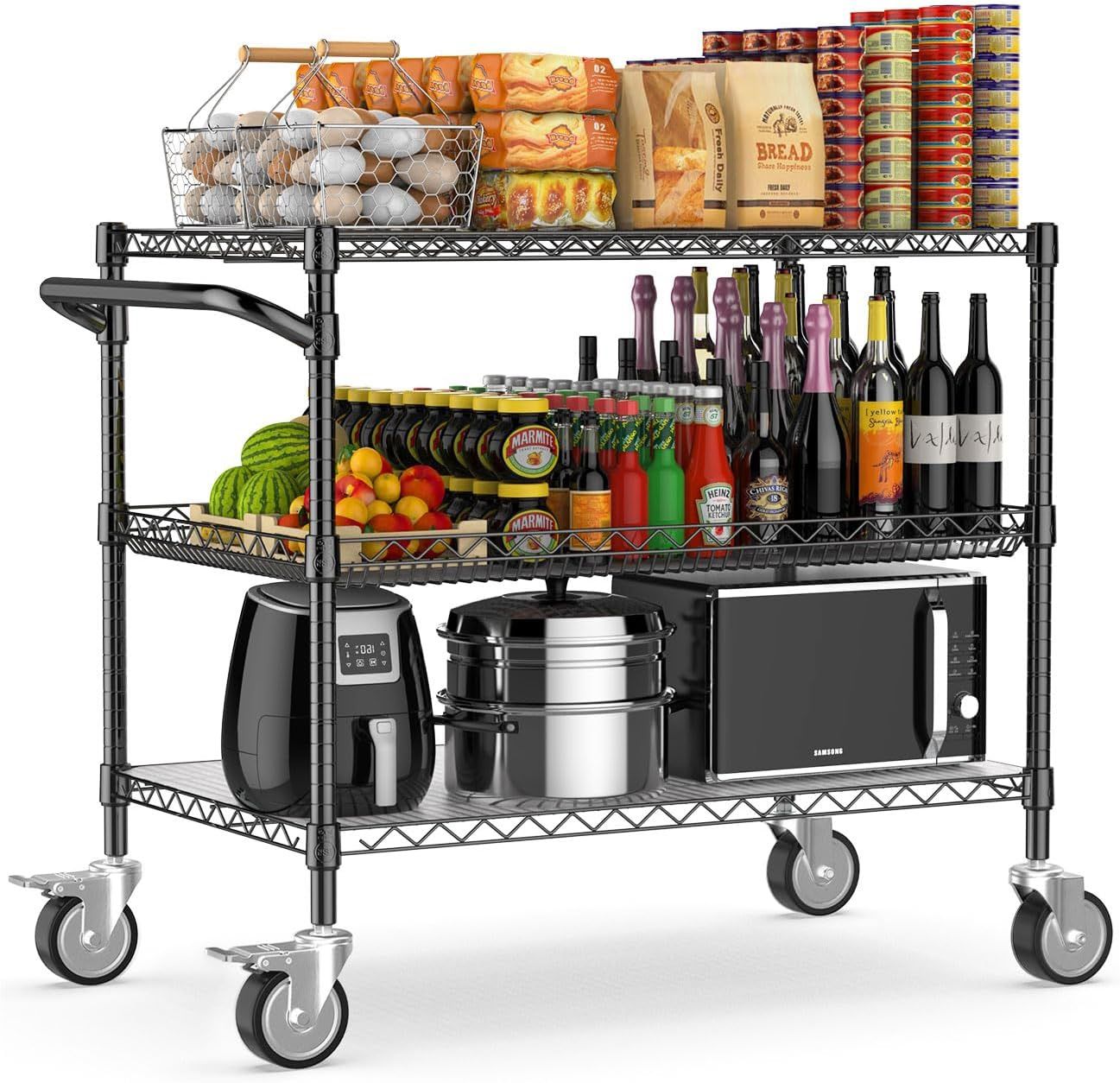 Heavy-Duty 3-Tier Utility Cart – NSF-Certified, 1120lbs Capacity, Wheels + Shelf Liners – Great Condition