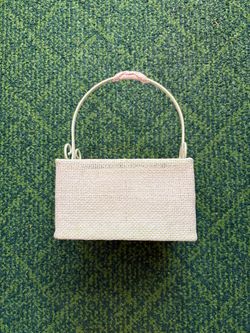 Light Green Wire and Wicker Napkin Basket 7” Square x 4”H (11” w/handle)