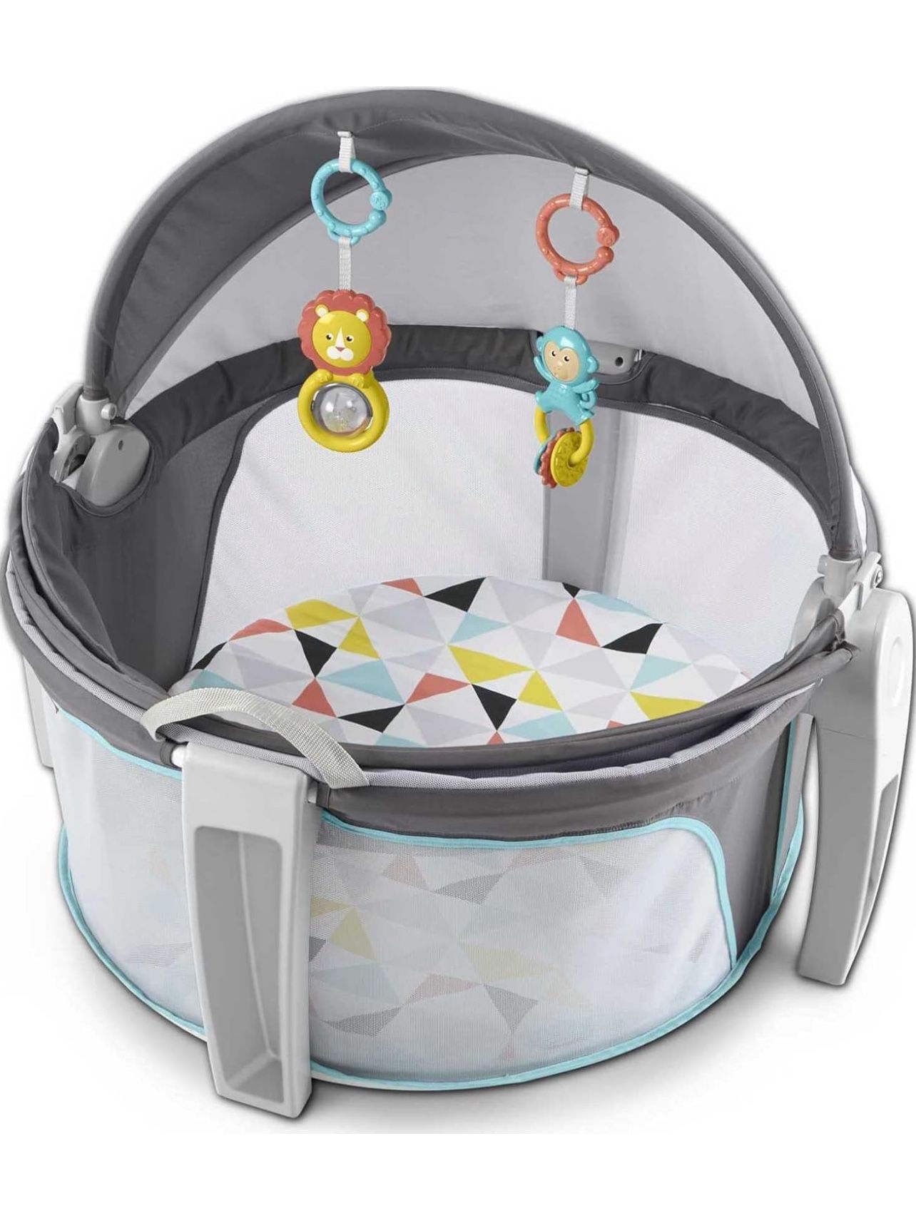 Fisher-Price Portable Bassinet On-The-Go Baby Dome, Travel Play Space with Developmental Newborn Toys & Canopy, Windmill